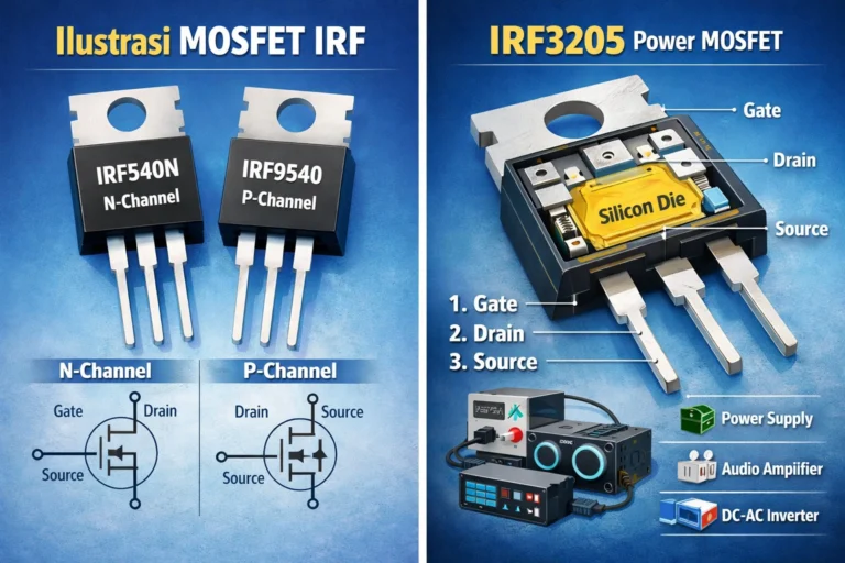 Panduan Lengkap Mengenal 4 Jenis MOSFET IRF 1 Ilustrasi MOSFET IRF540N dan IRF9540 N-Channel dan P-Channel untuk amplifier dan inverter